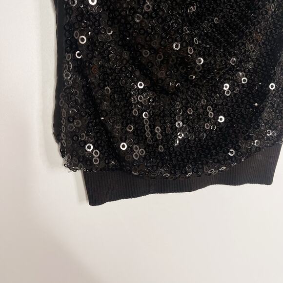 Bebe XSmall XS Black Sequin Layered Sheer Top Cowl Neck Built In Tank Camisole - Picture 6 of 9